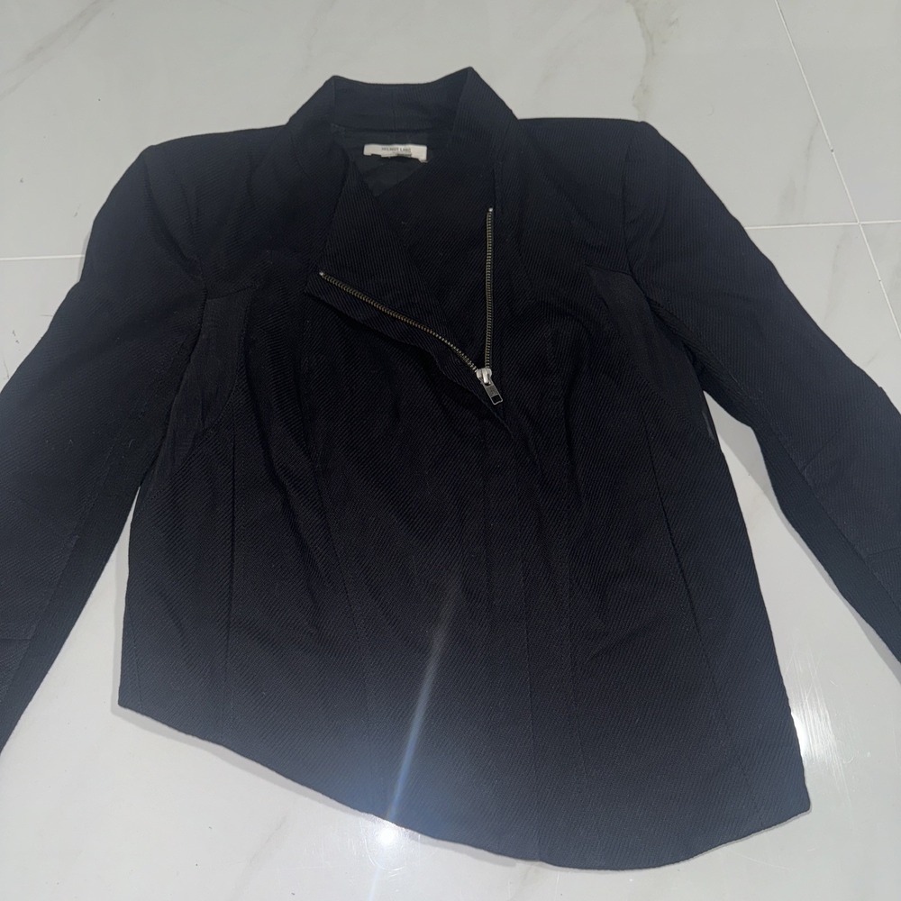 Helmut Lang Jacket Womens S Black Asymmetrical Zip Moto Draped Collar Knit USA